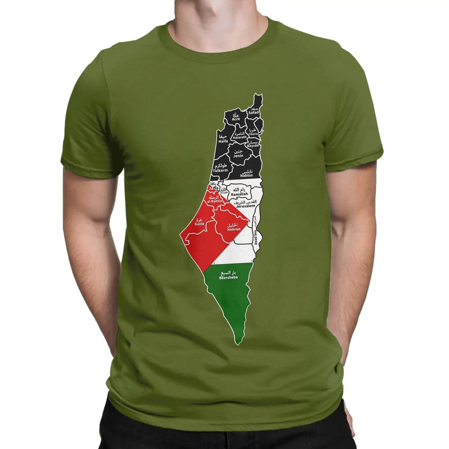 Palestine Map T Shirt for Men Cotton Vintage T-Shirts Round Collar  Tees Short Sleeve Clothes Gift