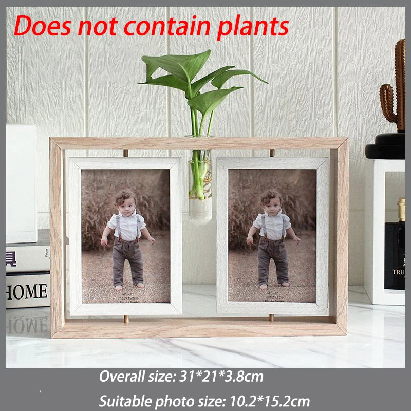 Picture Frames 4x6 Rotating Family Photo Frame,Office Desk Decor Wedding Gift, Floating Double-Sided Glass Tabletop Standing