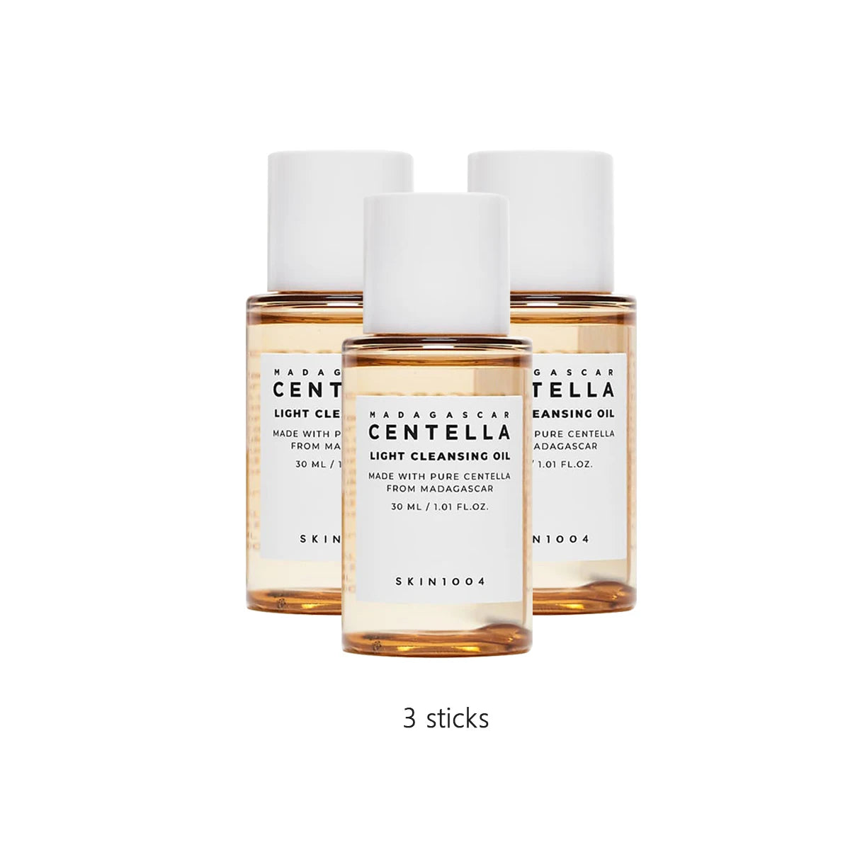 SKIN1004 Madagascar Centella Light Cleansing Oil 30ml*3,Lightweight Oil Texture,Non-Greasy & Refreshing,K-Beauty,Korean Makeup