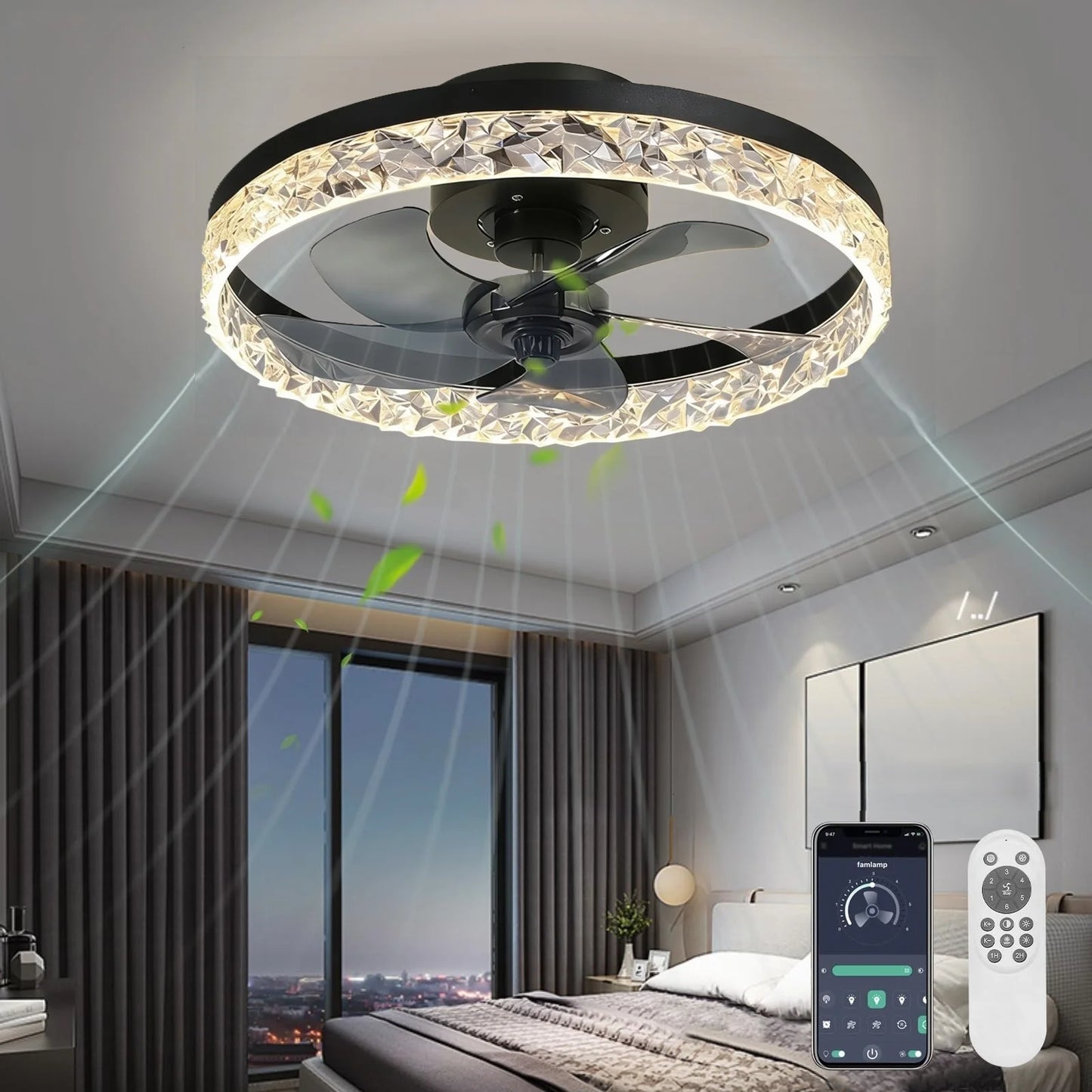 Ceiling fan with light Modern Dimmable Remote Control Ceiling Fans Living Room AC Variable Frequency Fan Ceiling Lamp