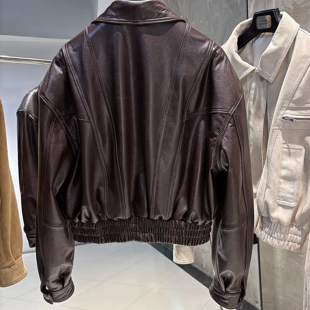 YOLOAgain 2025 Autumn Oversized Suede Jacket Women Real Leather Bomber Jacket Female