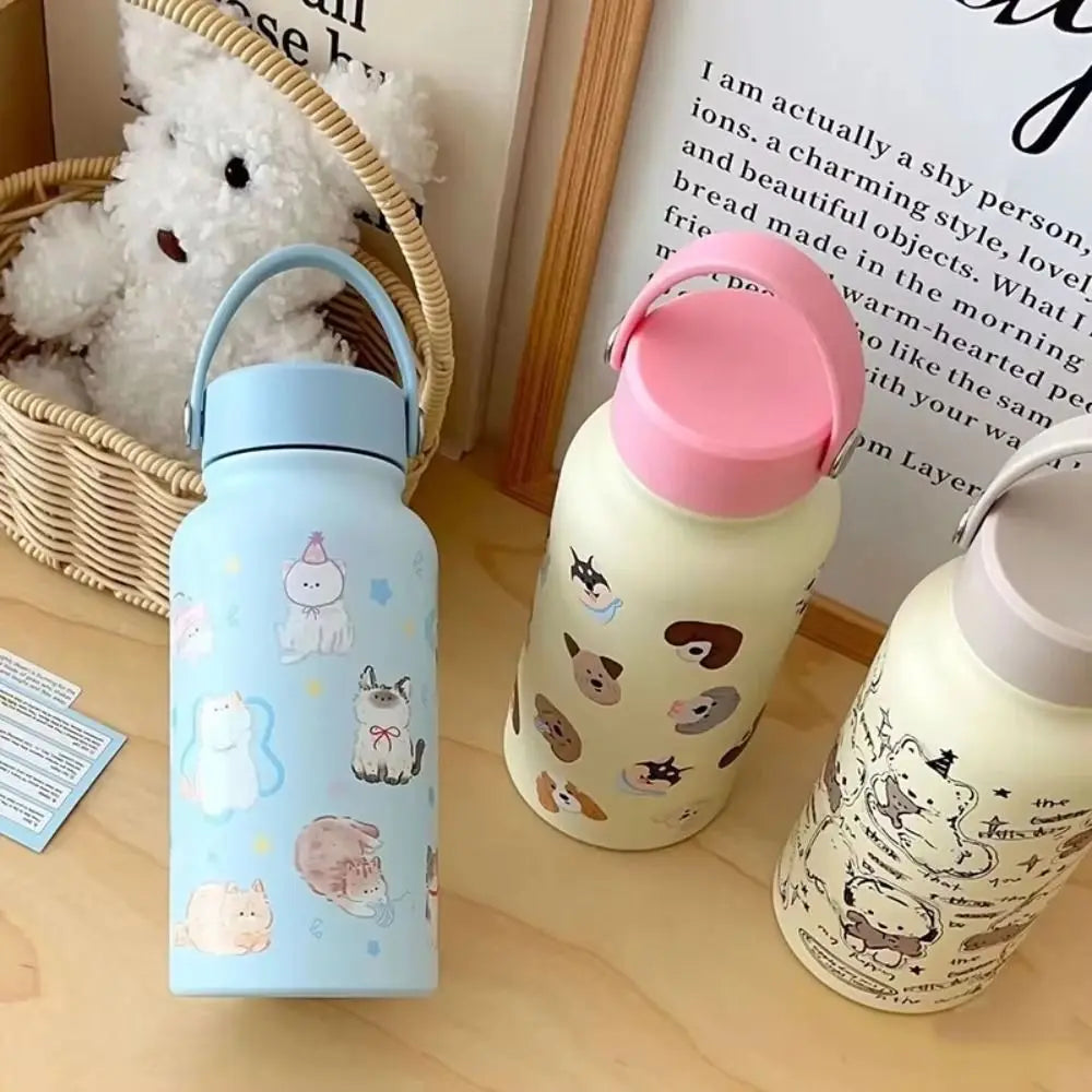 Water Bottle 900ml Insulated Water Bottle With Straw Leak-proof Portable Insulation Cup Hot Drink Cartoon Thermal Cup Student