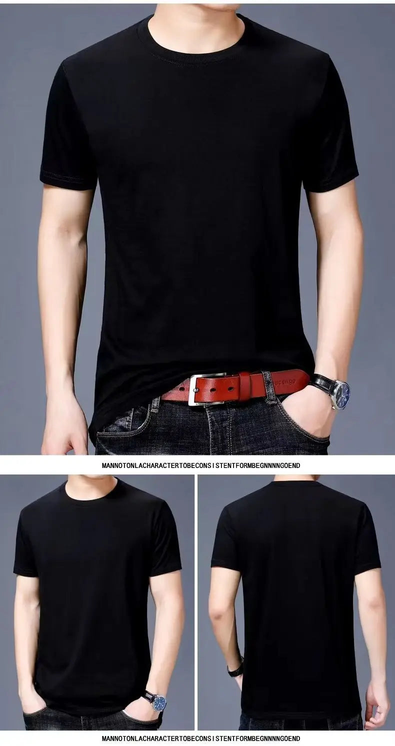 Fashionable Men's White 100% Cotton T-Shirt Golf Wear Men Short Sleeve Tee Solid Color O Neck Casual Summer Undershirt Tee Top
