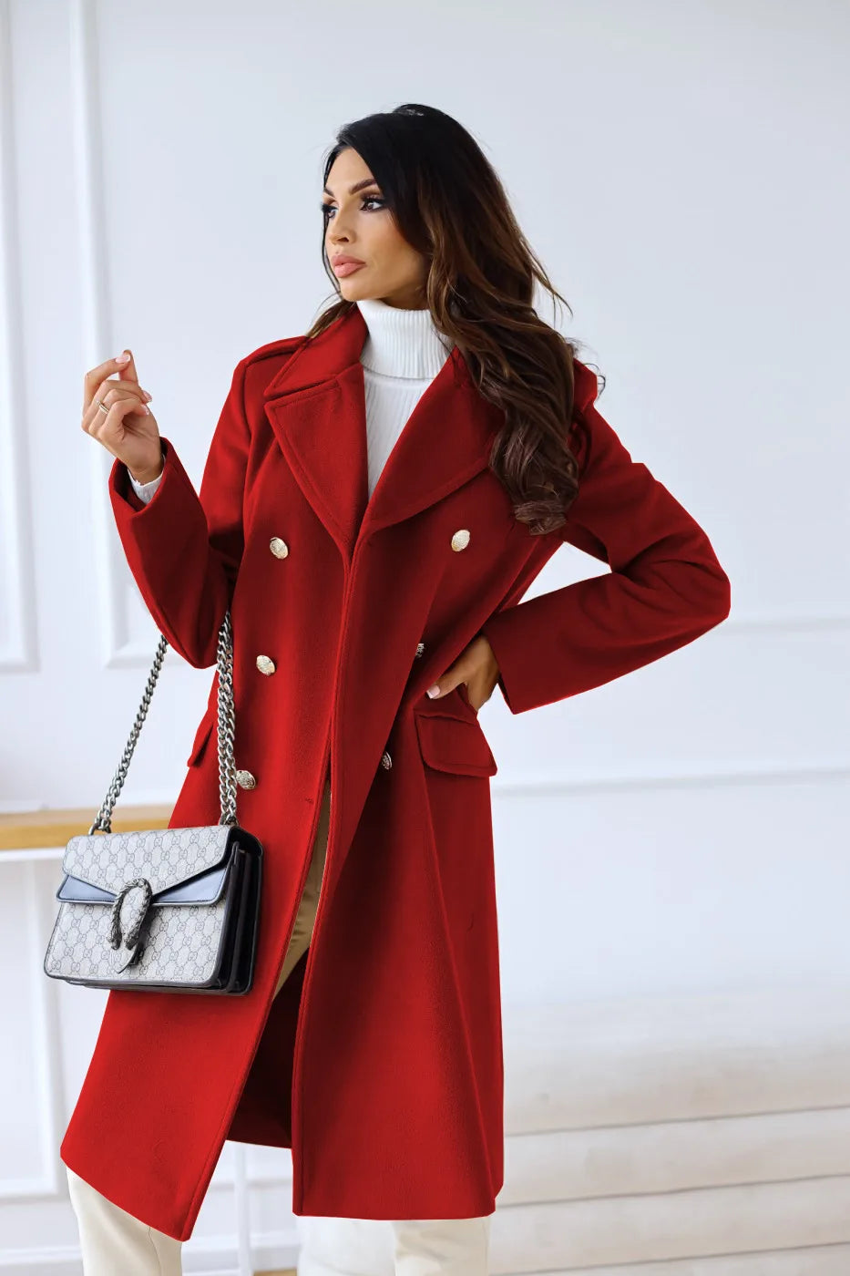 Suit woolen coat senior sense 2024 autumn and winter new double-breasted shoulder slimming Korean version of woolen coat