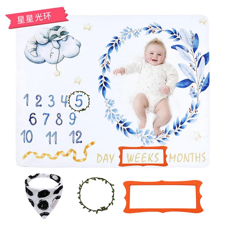 Baby Photography Mats Background Cloth Growth Commemorative Blanket Baby Milestone Flannel Blanket Newborn Photography Blanket