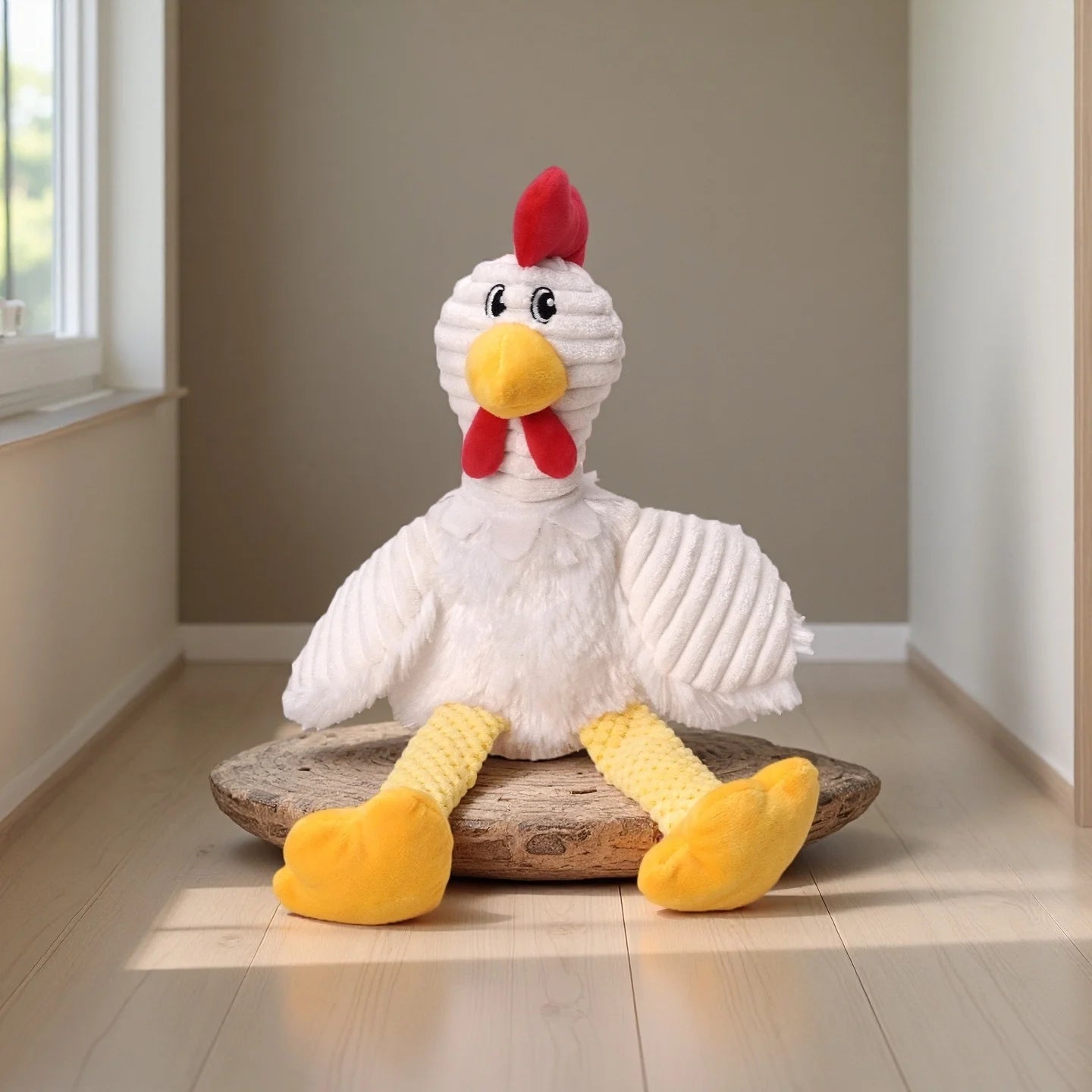 Pet Chew-Resistant Plush Interactive Toy with Sound, Cartoon Rooster Design, Suitable for Large, Medium, and Small Pets Such as Cats and Dogs, Double-Layer Fabric, Built-In Airbag