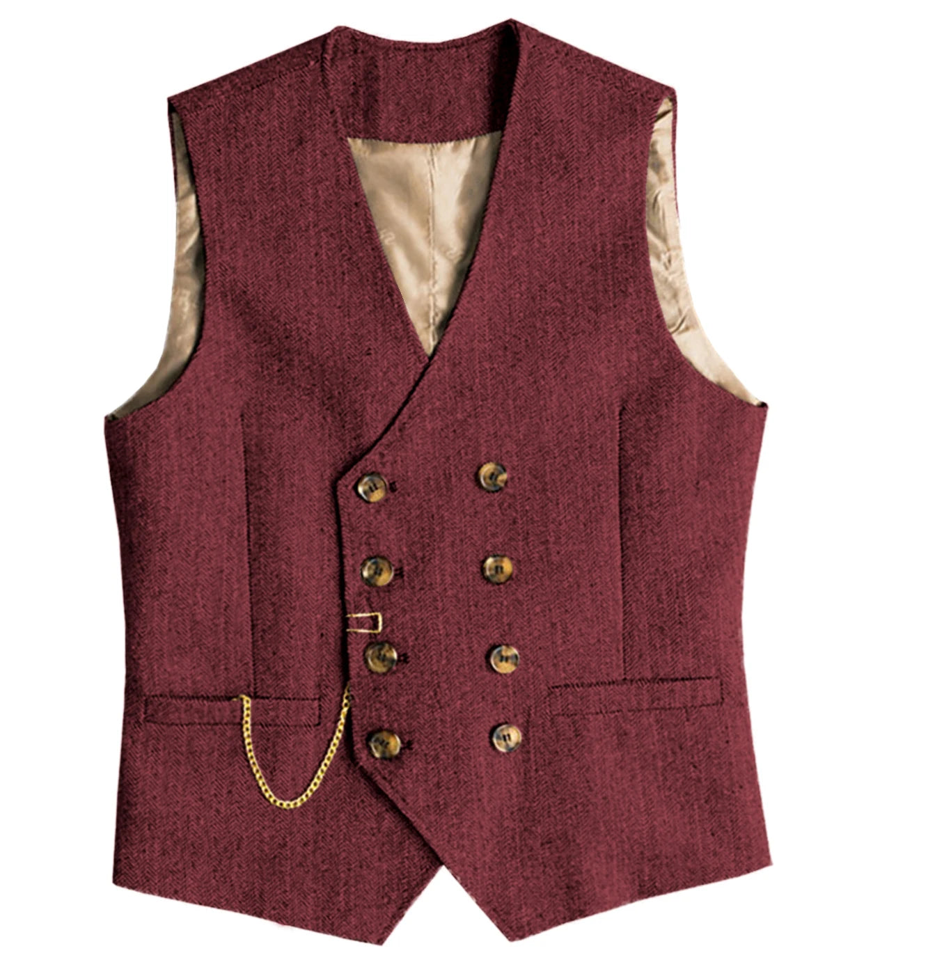 V Neck Men's  Suit Vests Herringbone Wool Tweed Double Breasted Waistcoat Tuxedo Groomsmen For  Wedding