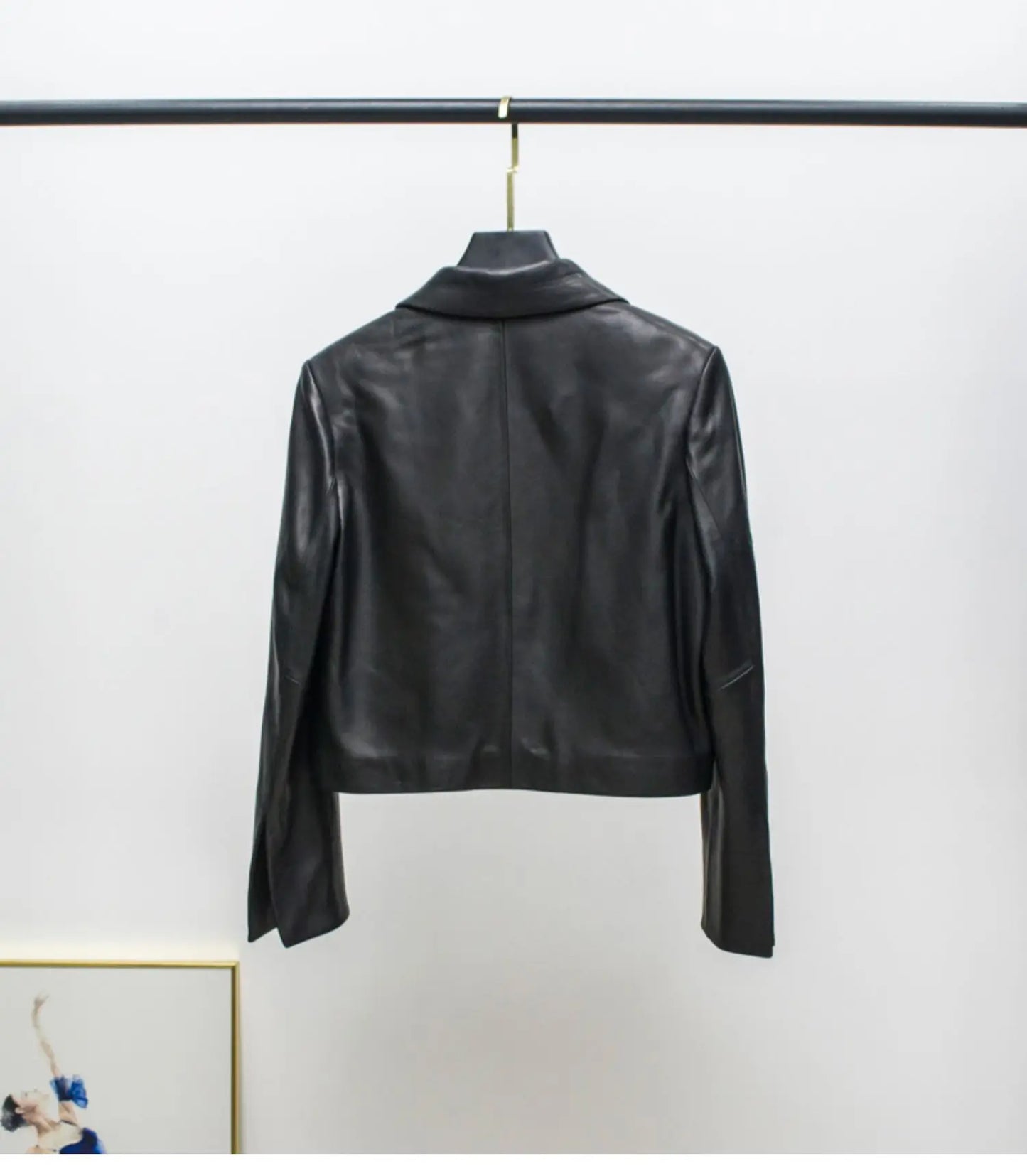 Women Genuine Leather Jacket 2025 Winter Female Square Collar Pocket Single-Breasted Slim Short Coat Mujer Outwear Blazer Kurtki