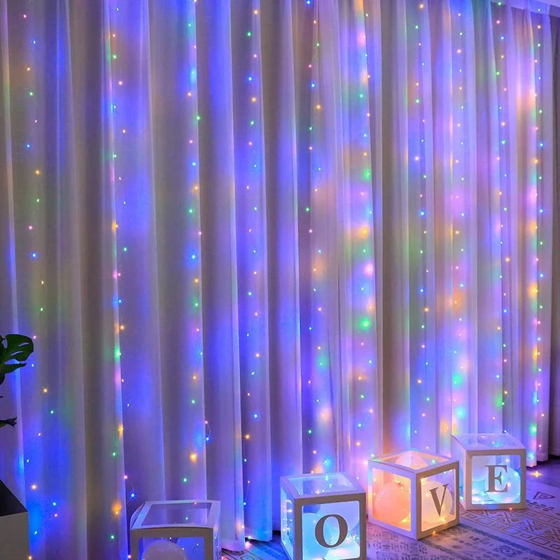 USB Plug Curtain LED String Lights 8 Modes Remote Control Holiday Wedding Fairy Garland Lights For Bedroom Living Room Decor