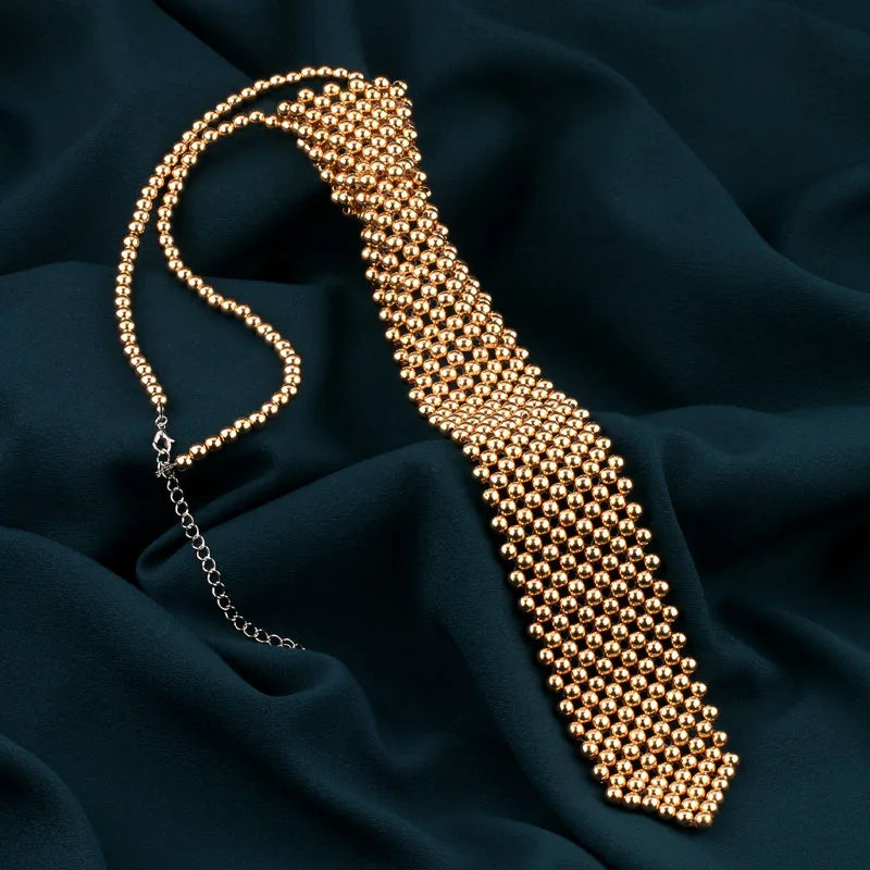 Hand-Made Beaded Necklace Golden Accessory Stylish Luxury Runway Model Jewelry