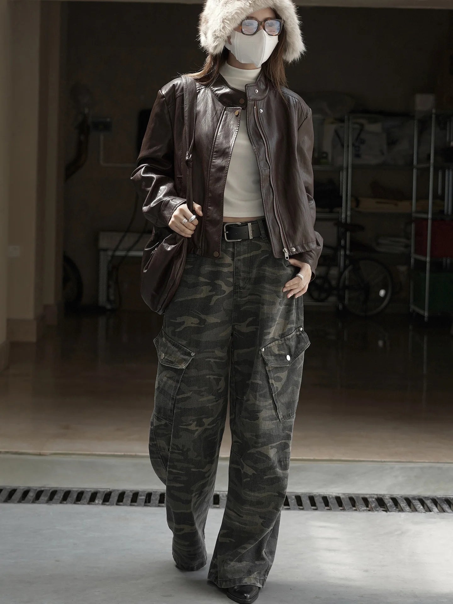 Retro and trendy waistband, workwear, large pocket, casual pants, three-dimensional and stylish pants for women