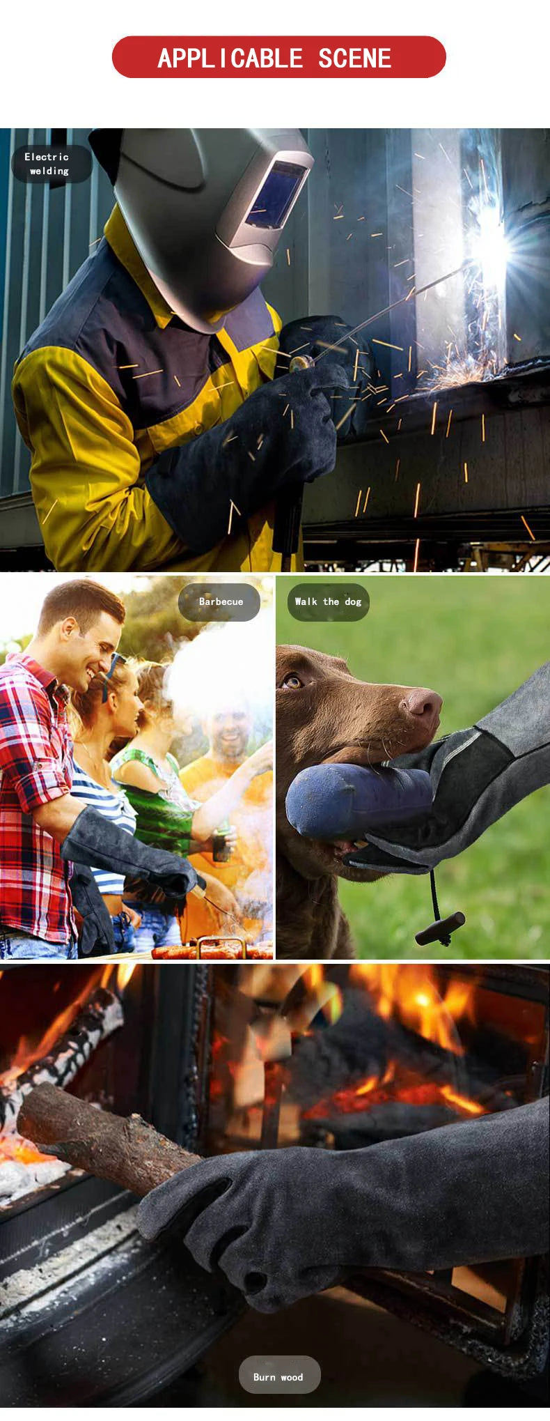 Welding Gloves,Tig/Mig Welding Glove,BBQ Oven Glove,guantes para soldar, Heat- Insulated Mittens