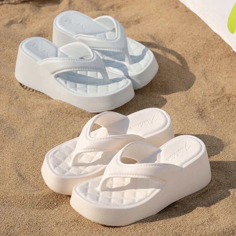 Fashion Platform Flip Flops for Women Thick Sole Indoor Outdoor Wedge Sandals Summer Non Slip Open Toe Wear Ladies Beach Shoes