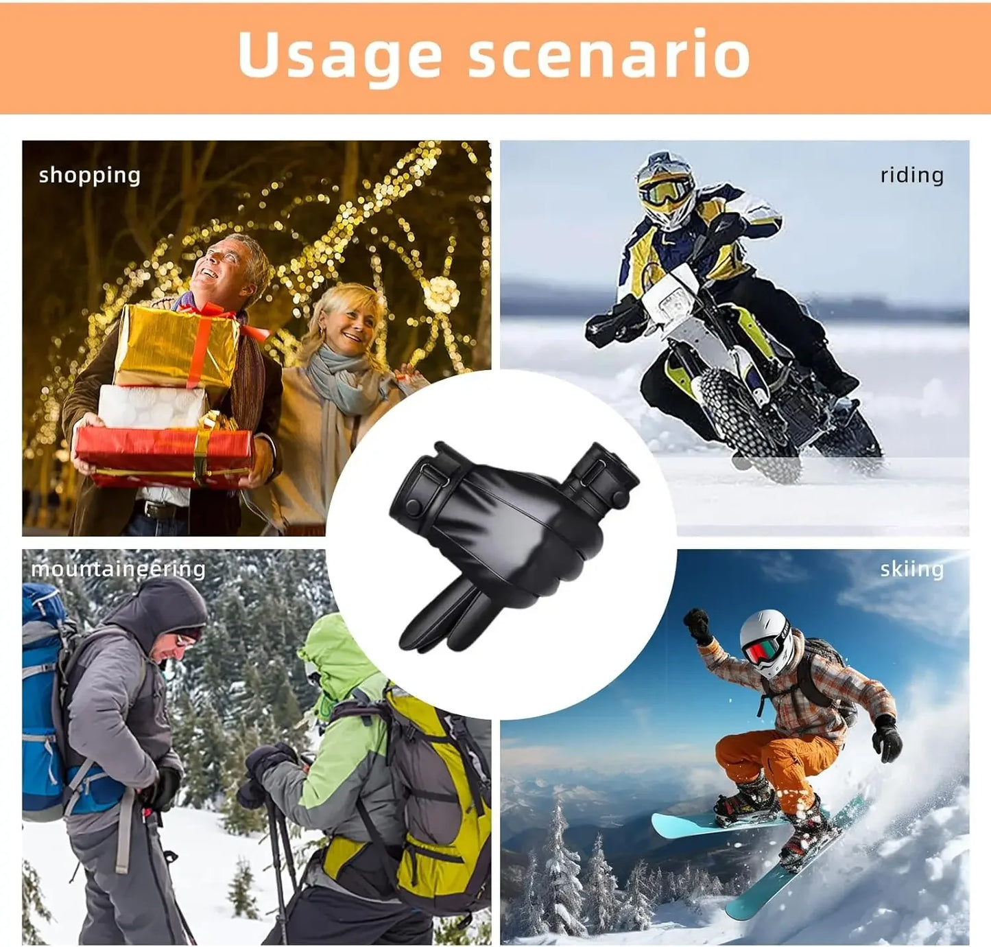 Winter Gloves for Men Genuine Leather Gloves Warm Plus Velvet Touch Screen Gloves Outdoor Cycling Driving Motorcycle PU Gloves