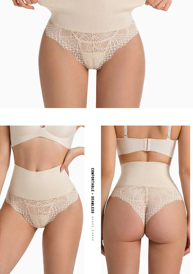 Thong Shapewear for Women Tummy Control Seamless Lace High Waist Thong Body Shaper Underwear