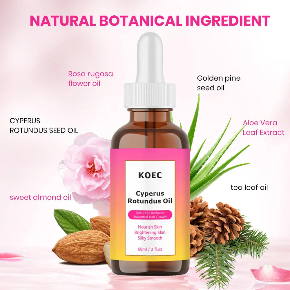 KOEC Cyperus Rotundus Oil for Hair Removal Reducing Armpit Legs Arms Body Hair Inhibitor Smooth Body Skin Hair Removal Oil