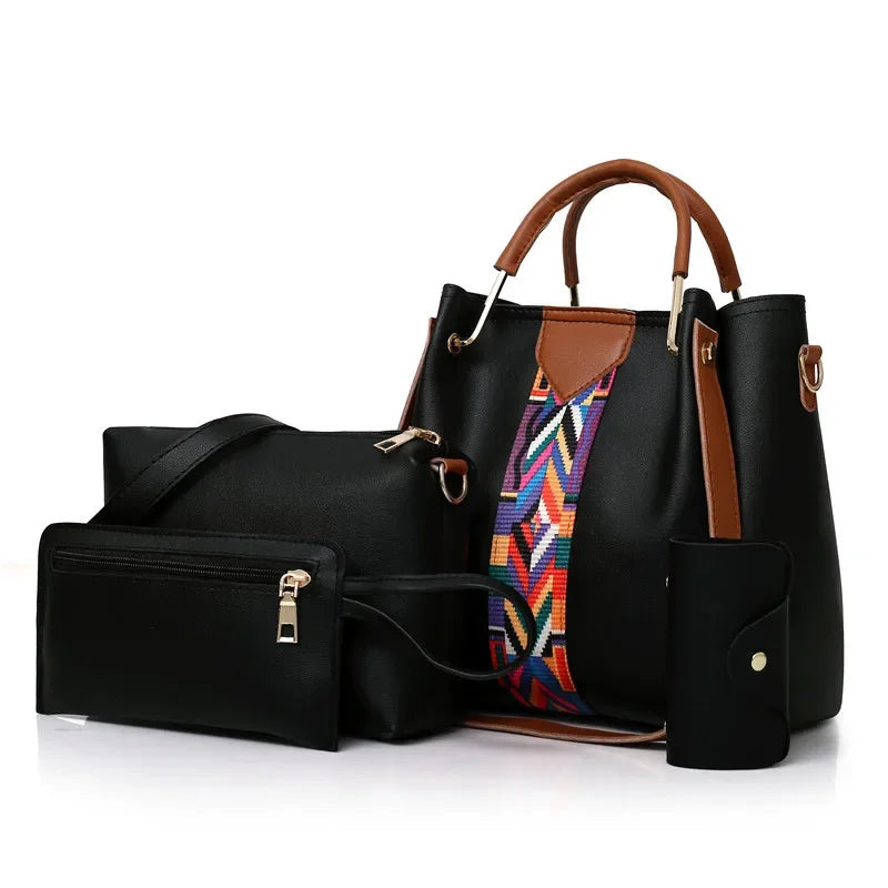 Women's Bag Luxury Handbag Large Capacity Tote 4 Pcs Ladies Bag Fashion Shoulder Bag Wallet Card Bag
