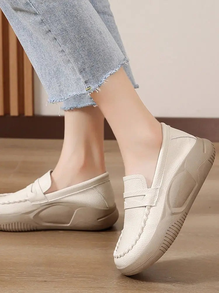 Woman Footwear Low Leather High on Platform Shoes for Women Loafers White Casual Daily Routine Autumn Offer Korean Fashion 2025