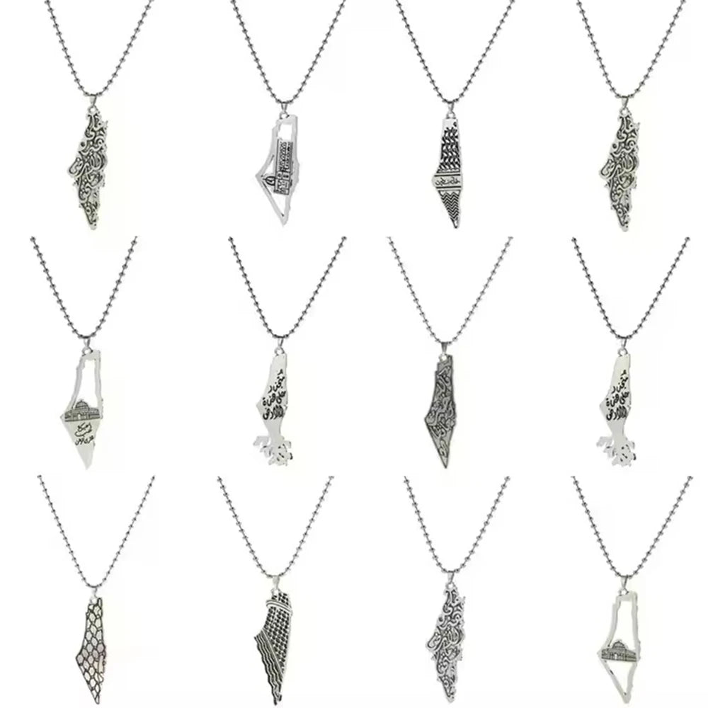 Palestine Country Map Flag Pendant Necklace for Men Women Stainless Steel Necklaces Jewelry Gifts