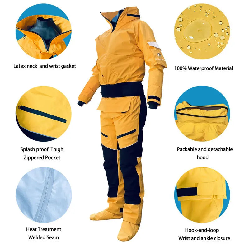 Front Entry Waterproof Full Drysuit Detachable Hooded Dry Suit Clothing for Kayaking Paddling Rafting Canoeing Sailling Kitesurf