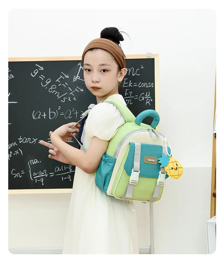 New Large-capacity Backpack Children Kindergarten Backpack Boys Girls Kids Load-reducing Color-blocking Double-shoulder Bag