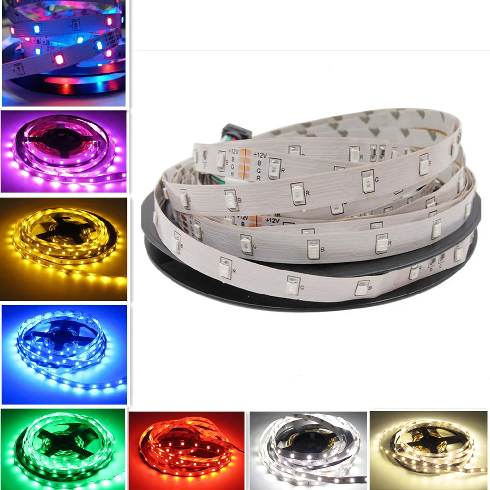 LED Strip Light 12V 5m SMD 5050 300 LEDs Pixels 2835 Diode Tape RGB White LED Ribbon Flexible Lights Home Decor