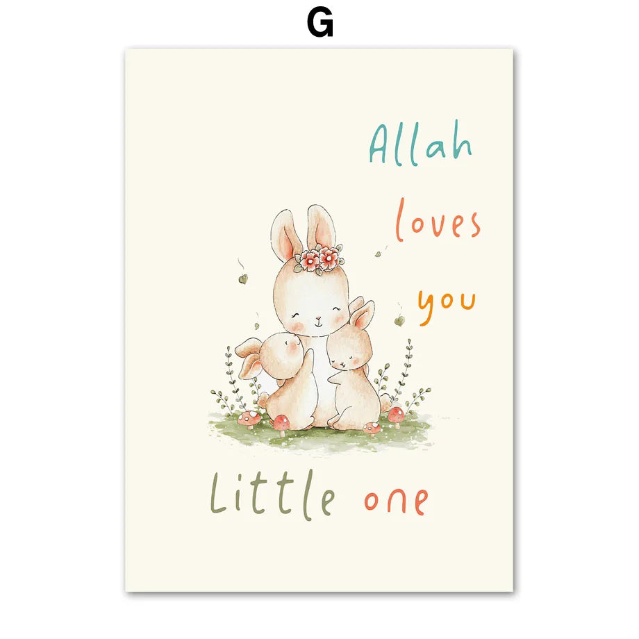 Beige Mosque Allah Camel Rabbit Islamic Wall Art Canvas Painting Posters and Prints Cartoon Pictures for Baby Kids Room Decor