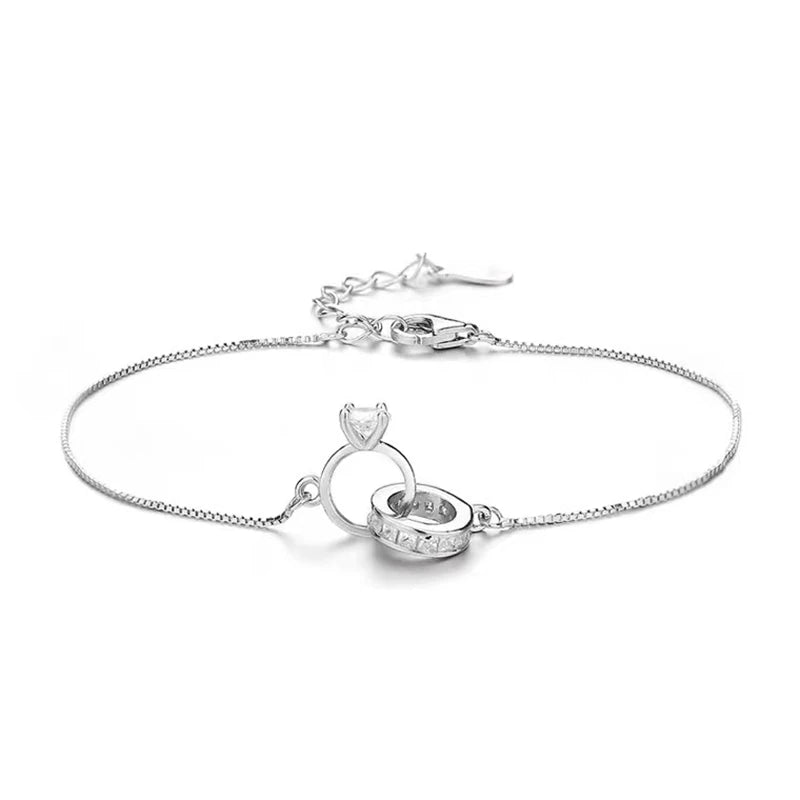 Sterling Silver Color Bracelets for Women Zircon Rings Charm Hand Chain Link Orignal Fashion Jewelry With Stamp