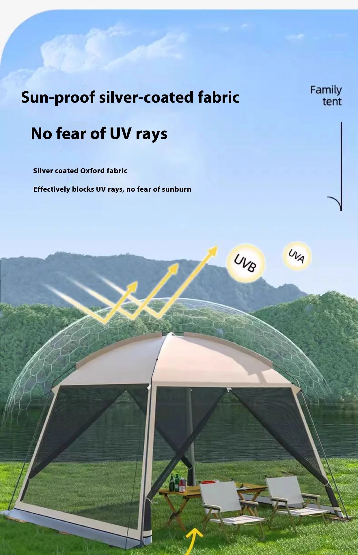 Outdoor Large Tent Canopy Sunshade Netting Portable Mosquito-Proof Tent Beach Camping Gazebo