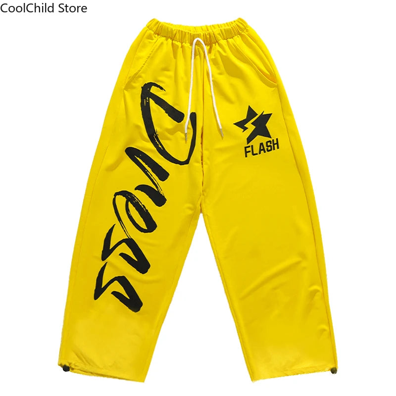 Boys Hip Hop Contrast T-shirt Yellow Vest Sweat Pants Girls Street Dance Jazz Costume Children Clothes Set Kids K-pop Streetwear