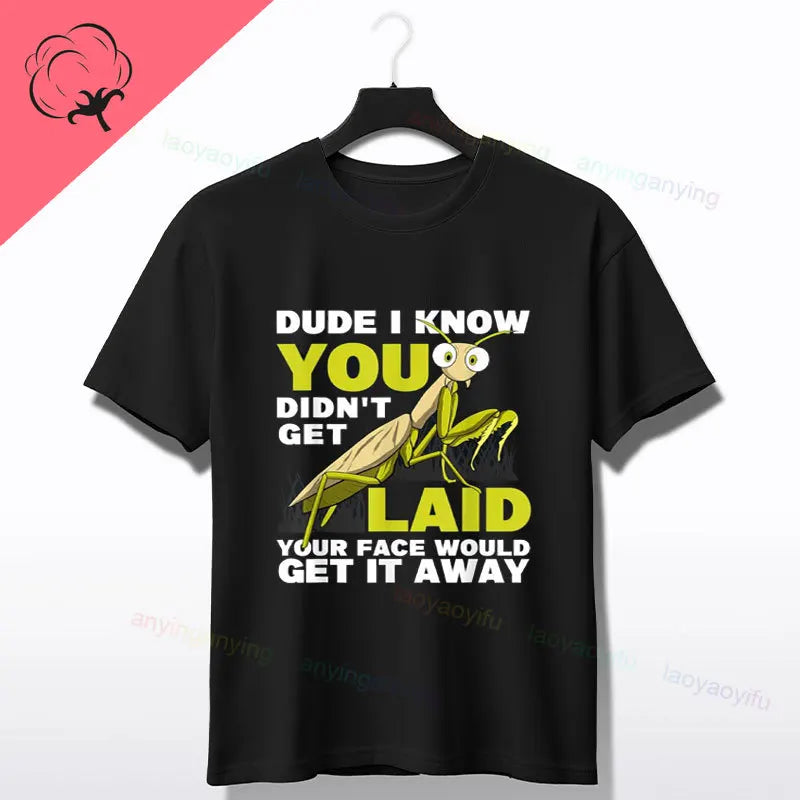 Praying Mantis Insects Bug Love Praying Mantis- Retro T-Shirt 100% Cotton Short Sleeve O-neck Tee Humor Style Design Casual Wear