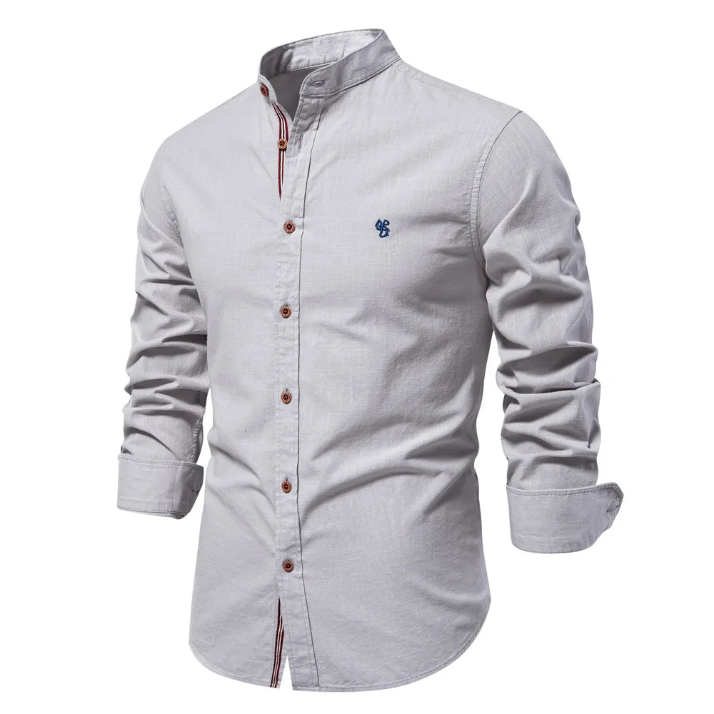2025 New 100% Cotton Linen Shirt Men Embroidery Brand Shirts Tops High Quality Long Sleeve Button Down Casual Blouses