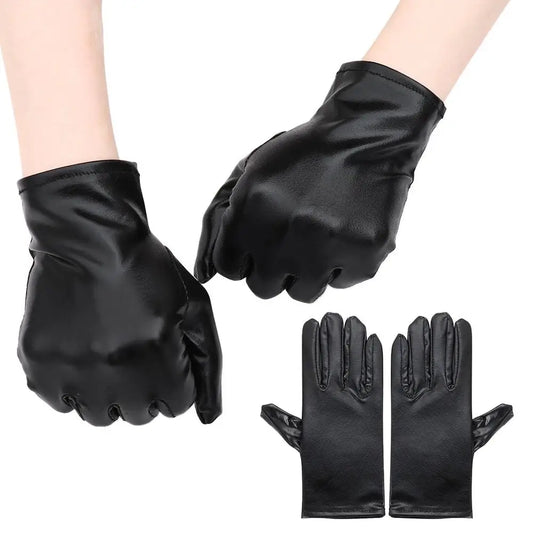 Men Women Hip-Hop Dance PU Mittens Black Gloves Halloween Leather Gloves Dress Up
