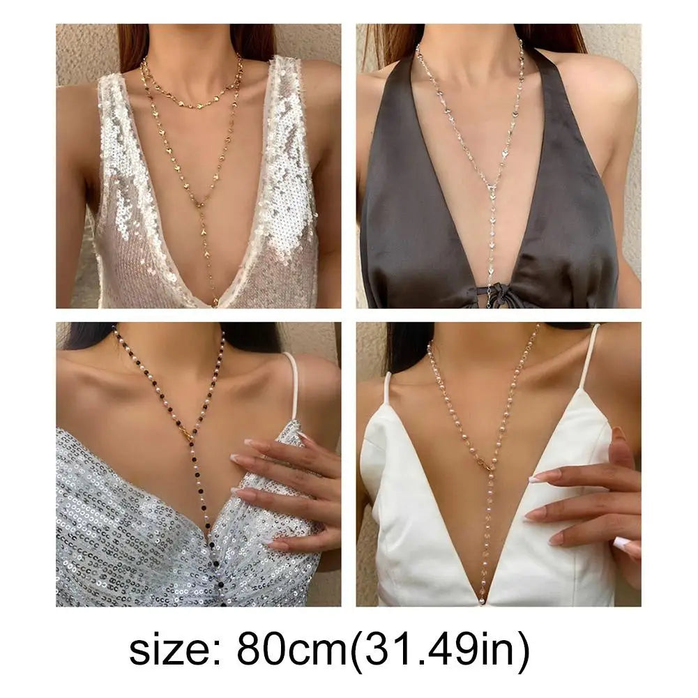 Long Y-Shaped Necklace for Women Bohemian Colorful Glass Metal Collarbone Chain Tassel Clavicle Choker Body Jewelry Gifts