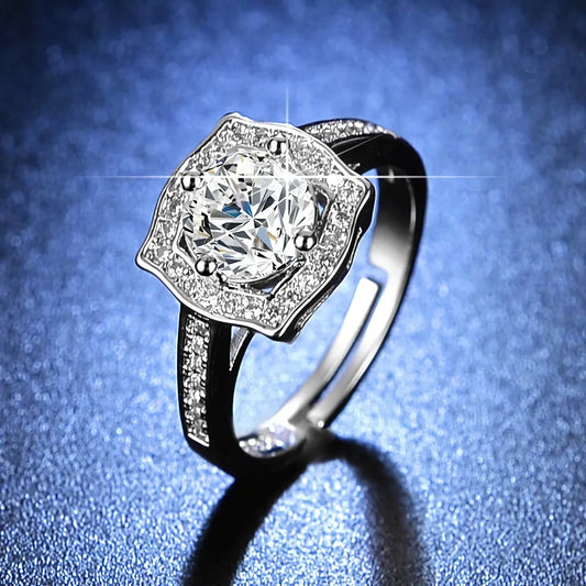Hot 925 Sterling  Beautiful Crystal Square Rings For Women Adjustable Size Fashion Original Designer Party Wedding Jewelry