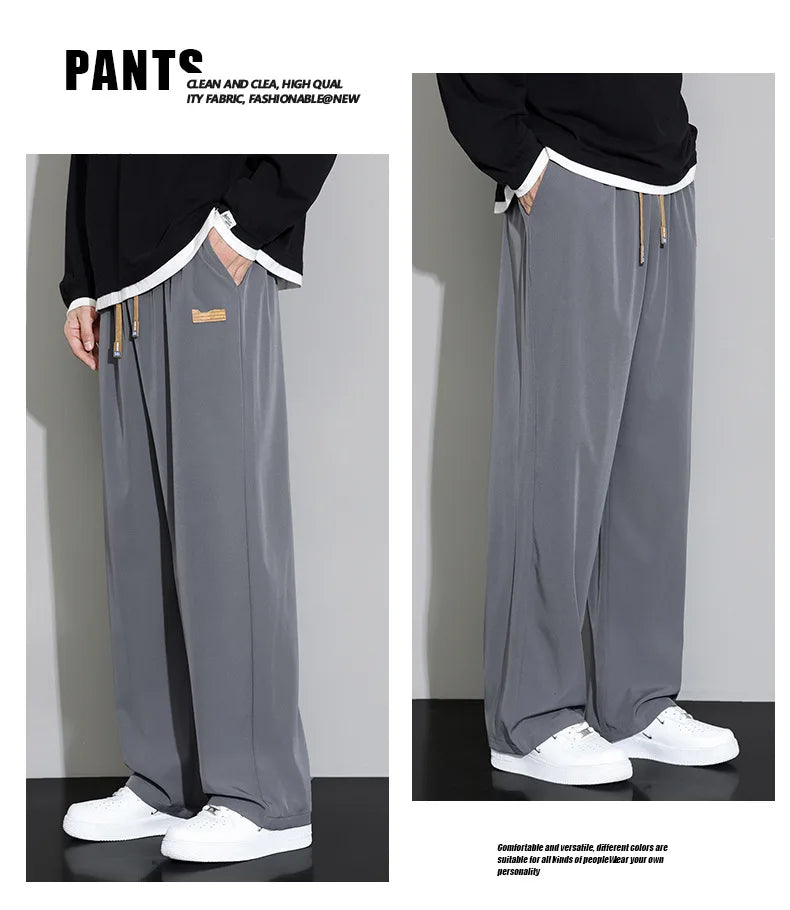 Spring Autumn Men's Clothing Drapey Wide-leg Pants, Loose Sports Pants Trendy Straight-leg Casual Trousers