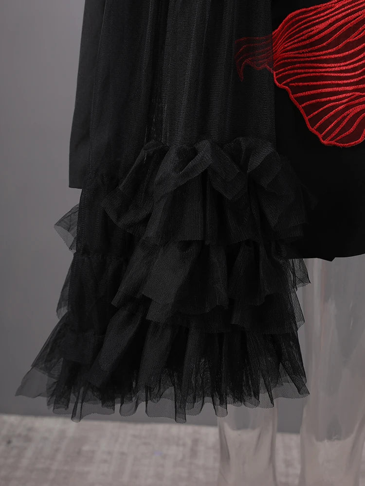 [EAM] Women Black Mesh Irregular Fish Spliced Big Size Blazer New Lapel Long Sleeve Jacket Fashion Spring Autumn 2026 CPG2902