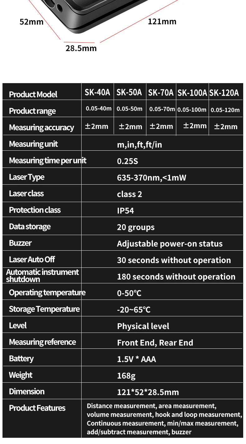 Snakol Laser Distance Meter 40m 50m 70m 100m 120m Rangefinder Digital Range Finder Trena Roulette Ruler Distance Measuring Tape