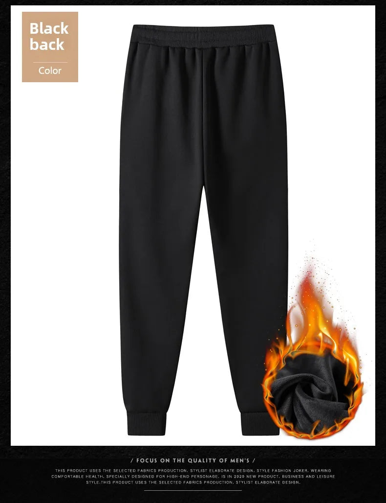 Men's pants 2025 autumn and winter with plush and thickened pure cotton casual sanitary pants, sports leg binding casual pants