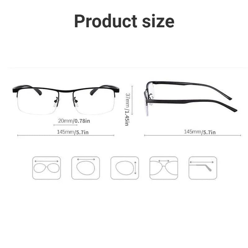 Progressive Multifocal Reading Glasses for Women and Men Anti-Blue Light Half Frame Bifocal Presbyopia Eyeglasses +100 To +400