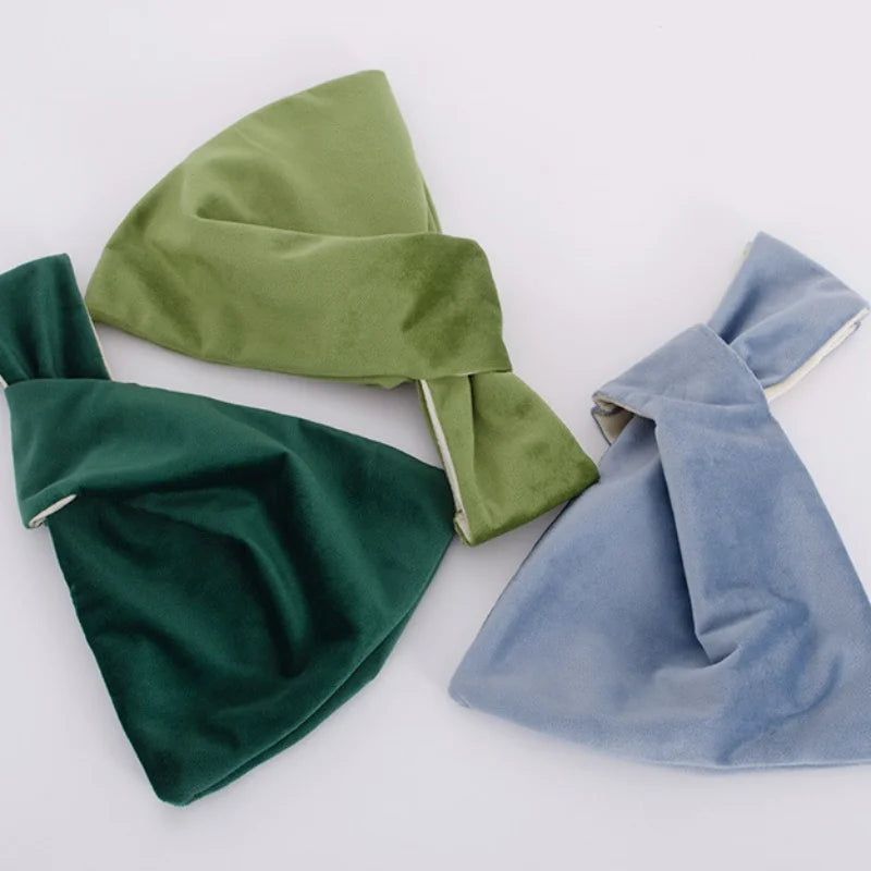 Women  Knot Wrist Bag Handmade Casual Knit Handbag Soft Velvet Tote Bag Student Reusable Shopping Bags Woman Cosmetics Bag