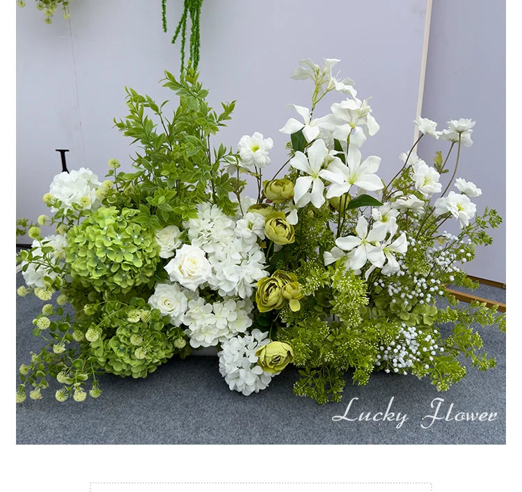 White Green Flowers Wedding Decoration Artificial Flowers Floral Backdrop Arrangement Hang Flower Row Road Lead Flower Ball