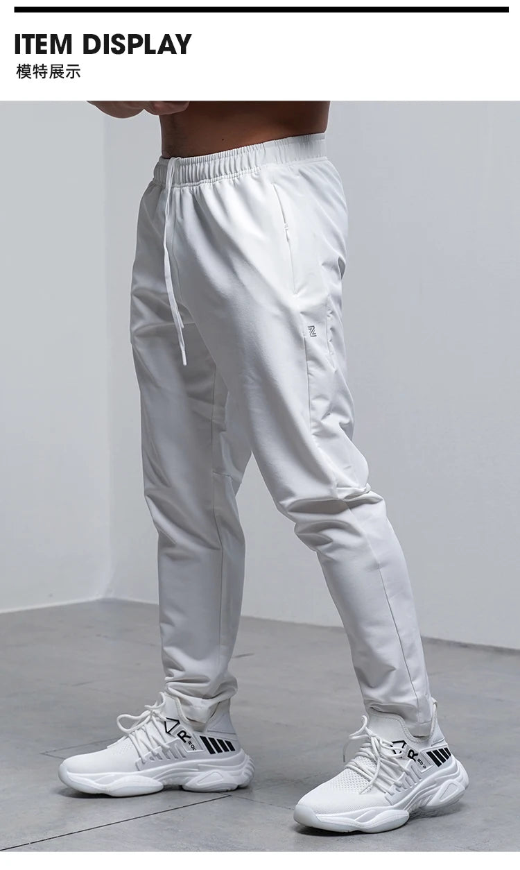 Breathable Loose Running Pants Men Autumn Winter Sport Training Gym Sportswear Elastic Waterproof Outdoor Zip Pocket Sweatpant