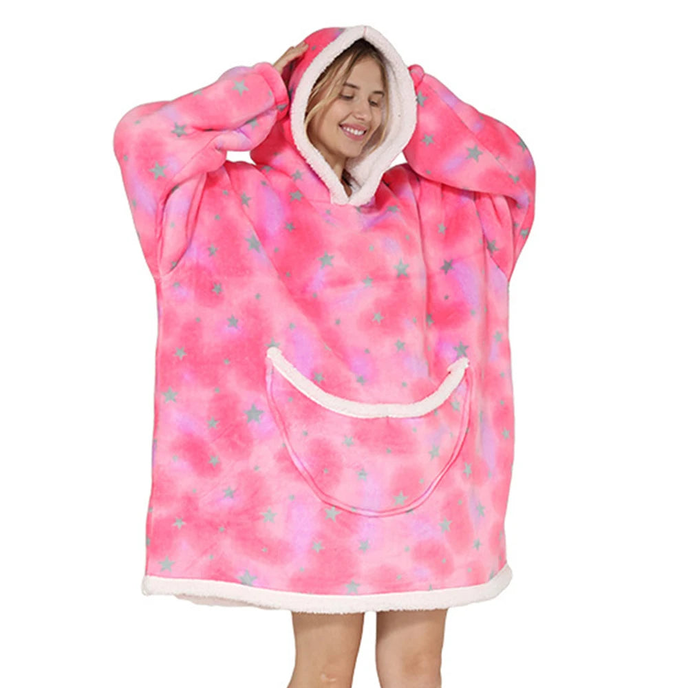 Oversized Blanket Hoodie with Big Pockets for Women Christmas Sweaters Hooded Cute Wearable Fleece TV Blanket for Couple Hoodies