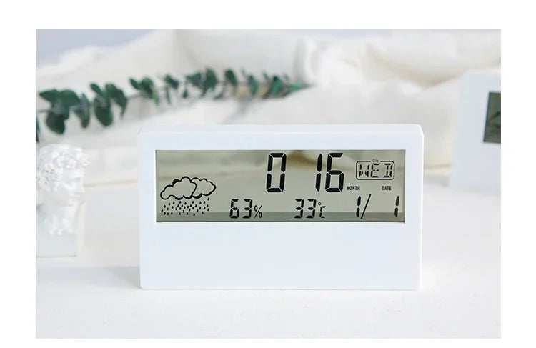 LED Thermometer Thermo-Hygrometer Multifunction Electronic Temperature Humidity Meter Weather Station for Home With Alarm Clock