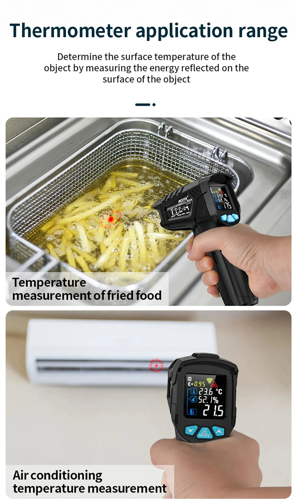 Digital Infrared Thermometer Non-contact Laser Temperature Meter Pyrometer Imager Hygrometer IR Termometro LCD Light Alarm