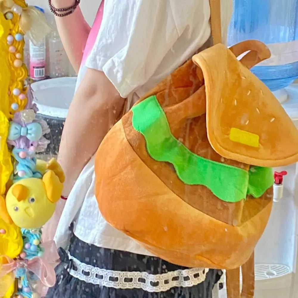 Large Capacity Book Storage Bags  Coin Purse Kindergarten School Bag  Pack Cartoon Burger Bag Hamburger  Backpack