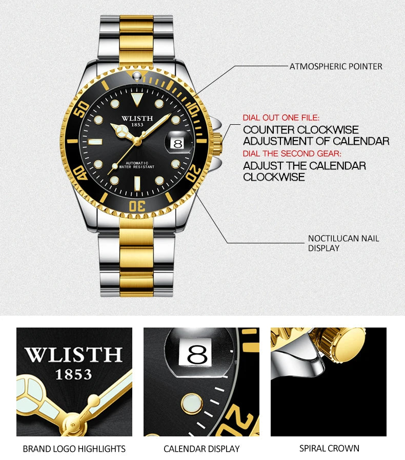 Automatic Mechanical Watch for Men Simple Business Stainless Steel Luminous Luxury Sports Mechanical Watch Man reloj hombre