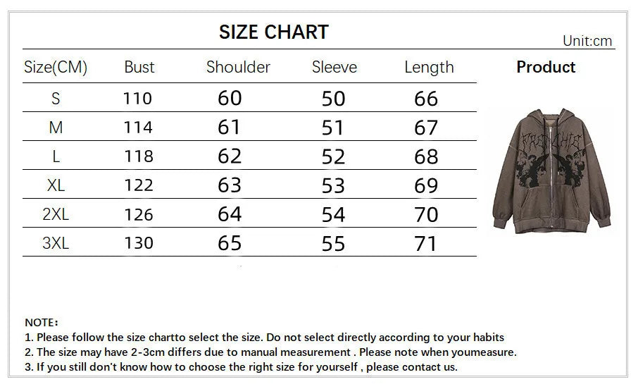 Women Vintage Angel Print Hooded Jacket Men Zip Up Long Sleeve Pocket Autumn Winter Streetwear Coat Y2K Aesthetic Loose Hoodies