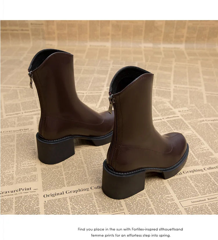 High Heel Women Ankle Boots Fashion High Quality Platform Shoes for Women British Style Brown Boot Comfor Women Waterproof Boots